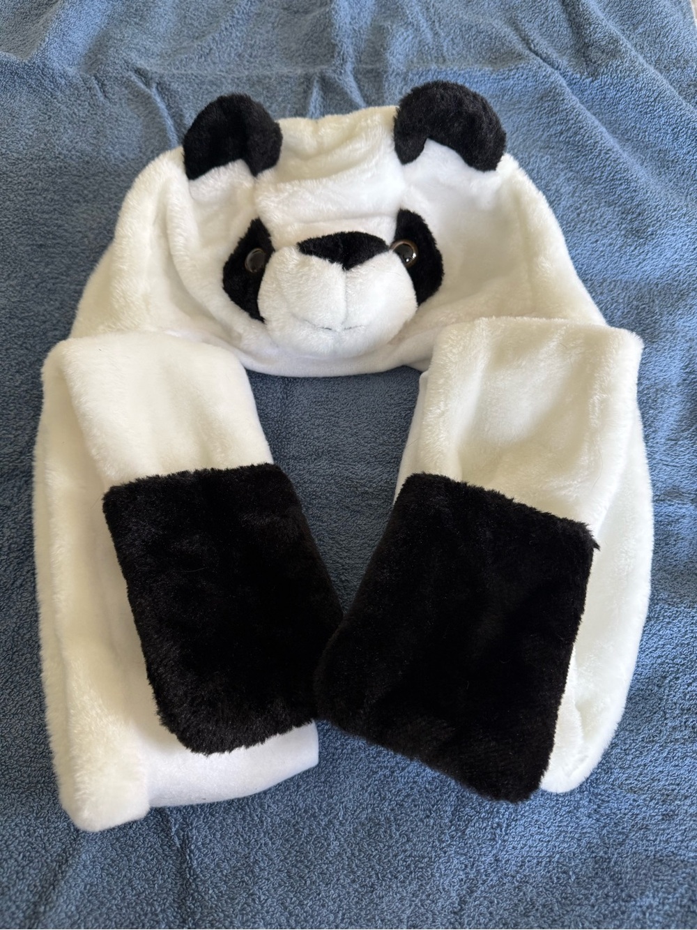 Plush PANDA Hood Hat and Mittens - Winter Accessory - Picture 3 of 5